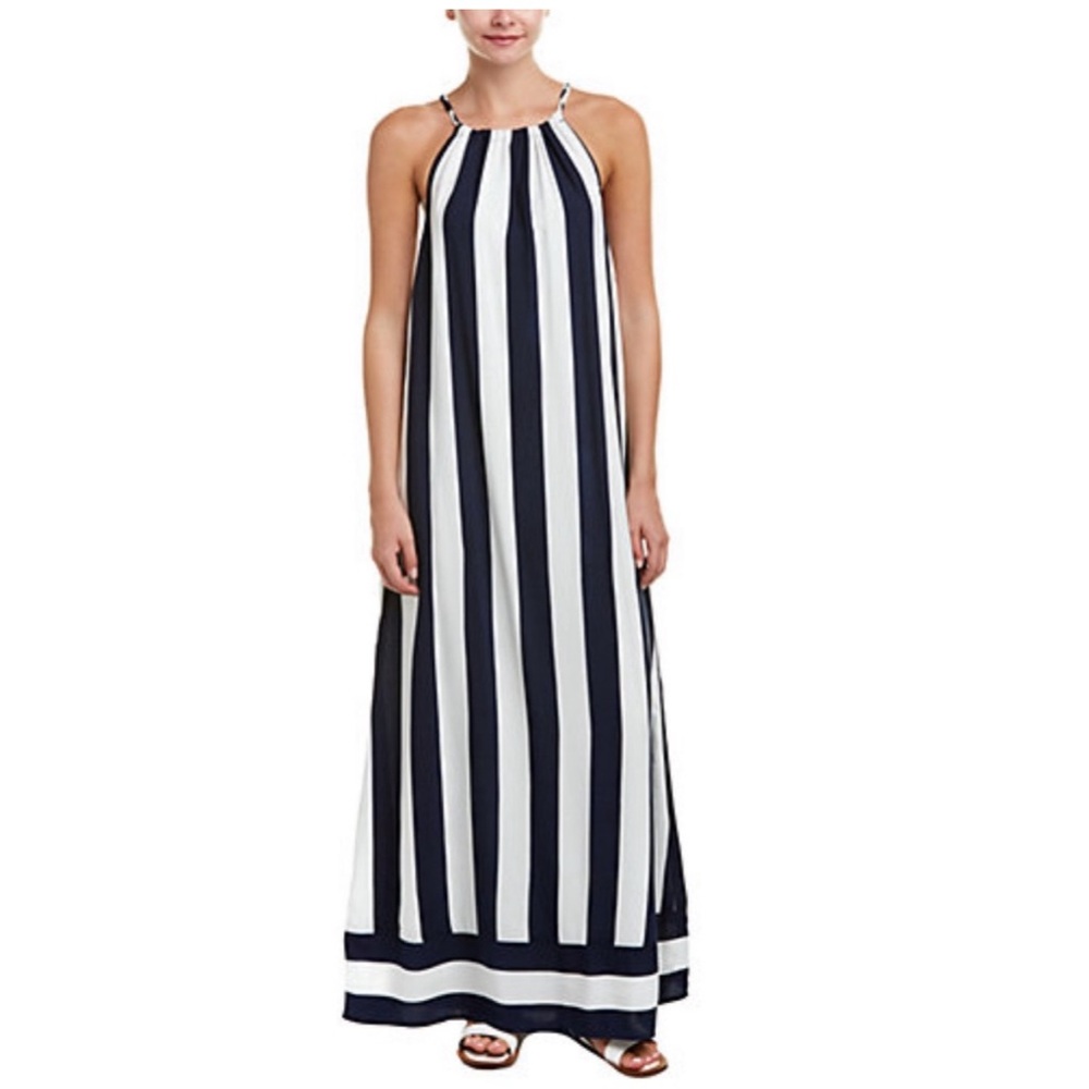 SPLENDID Navy & White Stripped Halter Maxi Dress